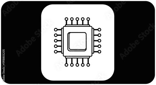 A close-up illustration of a microchip component with pins on a white background