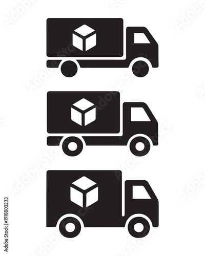 Set of Three Delivery Truck Icons with Package Symbols