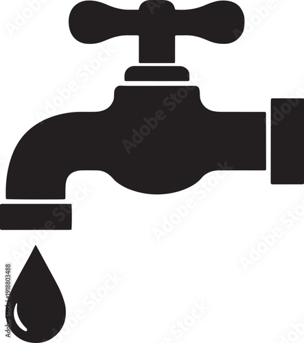 Black Water Tap and Drop Symbol Illustration