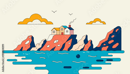 Minimal Mediterranean Landscape Illustration