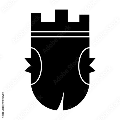 Black White Shield Castle Graphic Logo Emblem Heraldry Design Vector Art