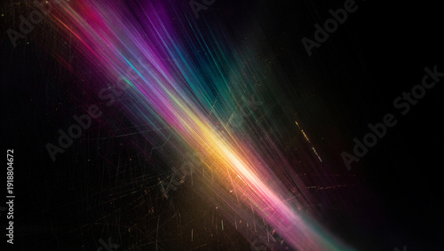Abstract Diagonal Colorful Prism Light Leak Beam on Dark Textured Background