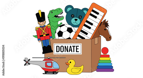 Children's Toy Donation Box with Stuffed Animals and Playthings Illustration