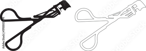 Black Eyelash Curler and Outline Vector Icon Set isolated PNG with Transparent Background