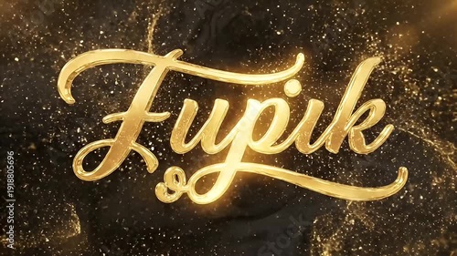 Golden Animated Text Effect with Sparkles and Particle Background