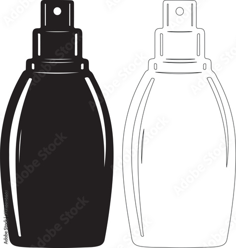 Black and White Outline Spray Bottle Vector Graphic isolated PNG with Transparent Background