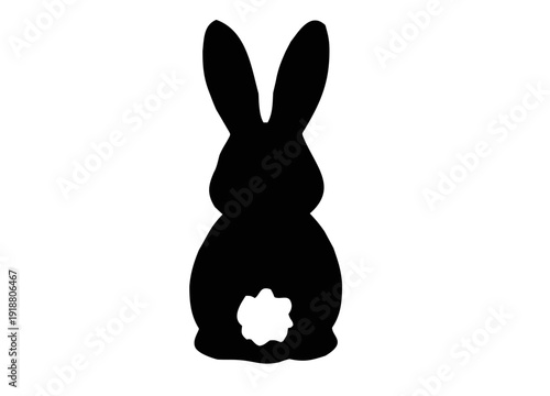 Easter Bunny Back Silhouette Vector, Cute Rabbit Rear View Silhouette with Tail, Minimal Black and White Bunny Silhouette