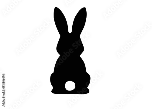 Easter Bunny Back Silhouette Vector, Cute Rabbit Rear View Silhouette with Tail, Minimal Black and White Bunny Silhouette