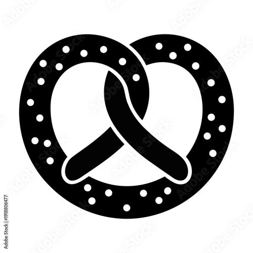 Black Silhouette Icon of a Classic Pretzel with Salt, Bakery Snack