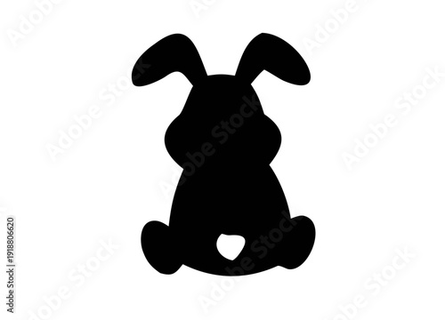 Easter Bunny Back Silhouette Vector, Cute Rabbit Rear View Silhouette with Tail, Minimal Black and White Bunny Silhouette