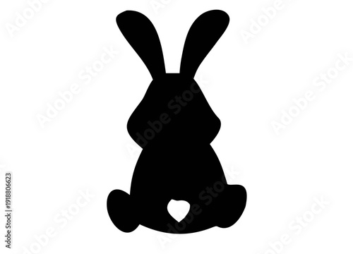 Easter Bunny Back Silhouette Vector, Cute Rabbit Rear View Silhouette with Tail, Minimal Black and White Bunny Silhouette