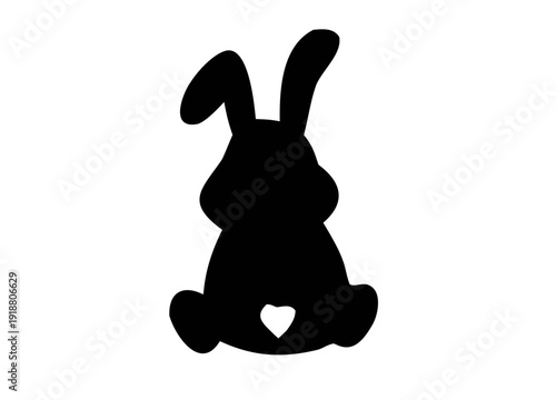Easter Bunny Back Silhouette Vector, Cute Rabbit Rear View Silhouette with Tail, Minimal Black and White Bunny Silhouette