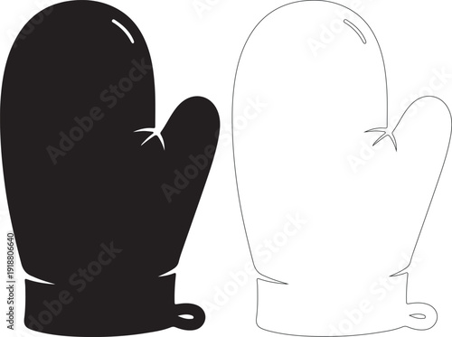 Black and White Oven Mitt Vector Icons, Isolated for Kitchen Design isolated PNG with Transparent Background
