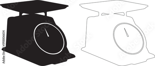 Kitchen Weighing Scale Silhouette and Outline Vector Graphic Icon Set isolated PNG with Transparent Background