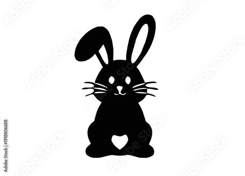 Easter Bunny Back Silhouette Vector, Cute Rabbit Rear View Silhouette with Tail, Minimal Black and White Bunny Silhouette