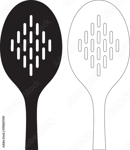 Set of Slotted Spoon and Skimmer Icons, Black and Outline Vector isolated PNG with Transparent Background