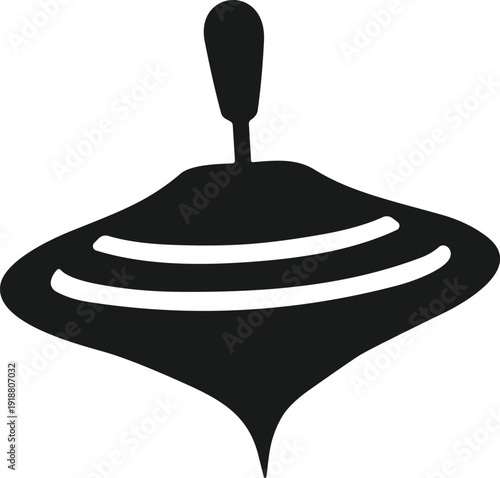 Spinning top silhouette vector illustration, classic toy design with curved stripes, balance and motion concept, isolated graphic for children entertainment