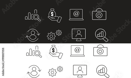 Collection of business and finance icons in line style