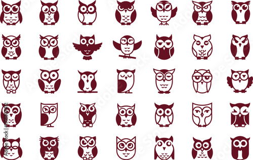 Stylized owl illustrations collection, unique bird designs, creative nocturnal animal artwork, decorative vector graphics, whimsical wildlife patterns