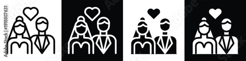 Couple in Love lineal glyph icon style in white and black background