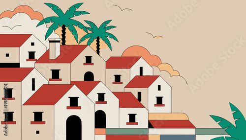 Whitewashed Spanish Village Vector