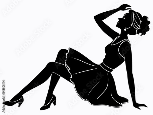 Pinup Girl Lounging Pose Silhouette Icon Clip Art Vector Illustration