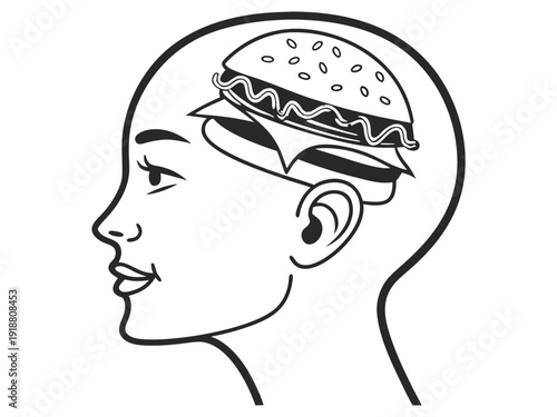Brain Shaped Like Hamburger Head Icon Clip Art Vector Illustration