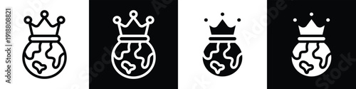 Earth With Crown lineal glyph icon style in white and black background