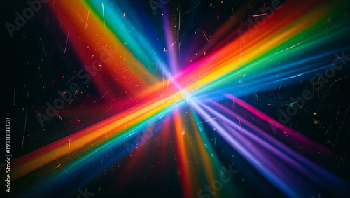 Vibrant Rainbow Laser Light Beams Intersecting on Dark Textured Background