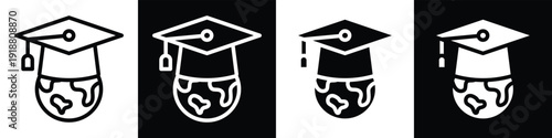Worldwide Education lineal glyph icon style in white and black background