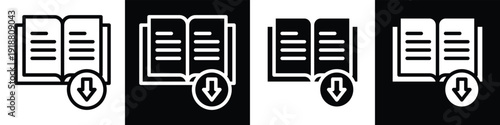 Book Download lineal glyph icon style in white and black background