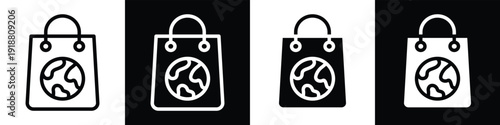 Earth on Bag lineal glyph icon style in white and black background