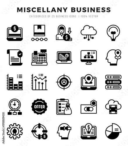 Set of Miscellany Business Icons. Simple Lineal Filled art style icons pack.