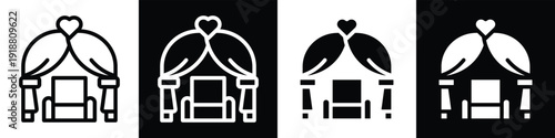 wedding chair in wedding arch lineal glyph icon style in white and black background