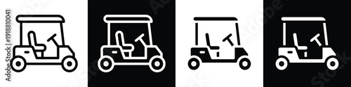 Golf Car lineal glyph icon style in white and black background