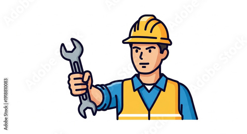 Mechanic Holding Adjustable Wrench.