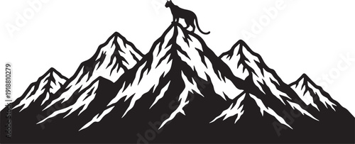 Mountain Lion Silhouette on Rugged Peak - Vector Wildlife Illustration - stock vector.