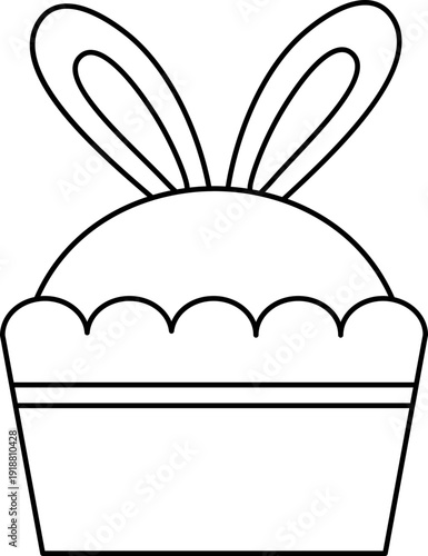 Spring Easter Cupcakes with Bunny Ear Outline Vector Clipart.
Easter Bunny Ear Cupcake Coloring Pages and Templates  for Kids Craft.
Transparent background. SVG 