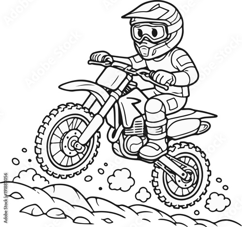 Coloring Page for Kids Motocross Rider Jumping Dirt Bike Outline