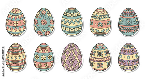 Colorful Easter Eggs with Various Designs.