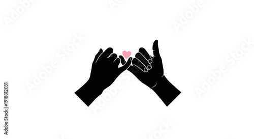 Two hands exchanging a small red heart symbol.