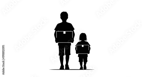 Silhouette of a man and child standing together.