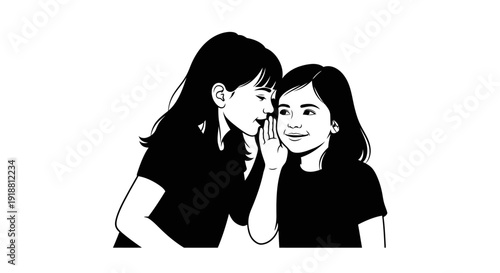 Two young girls sharing a secret or gossiping together.