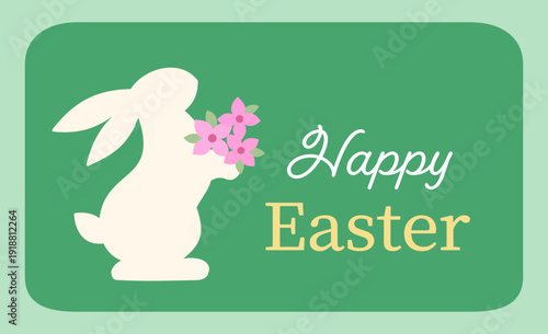 Happy Easter Spring Bunny Illustration.
Cute Easter Bunny Holding Flowers Flat Vector Image.
Retro Easter Label Greeting Card Vector Image, Bunny with Flowers. SVG.
