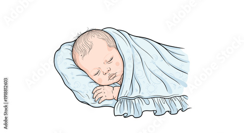 Sleeping newborn baby swaddled in blue blanket