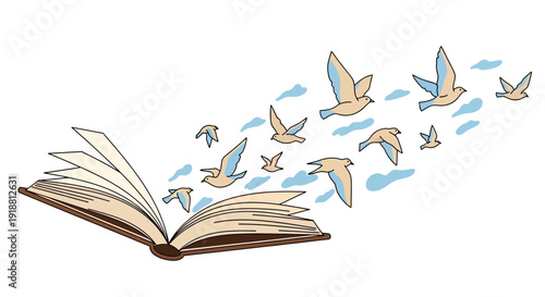 book with birds flying out, freedom concept