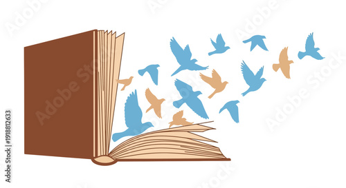 book with birds flying out