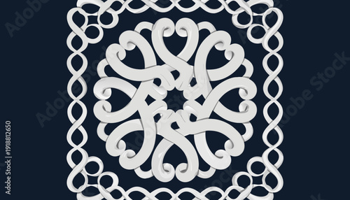 Arabesque mandala design ,3D round white silver shapes and border east ornament vector icon 