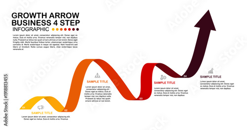 4 option growth arrow vector infographic for easy-to-use presentation template. Arrow growth infographic four options. Vector editable.