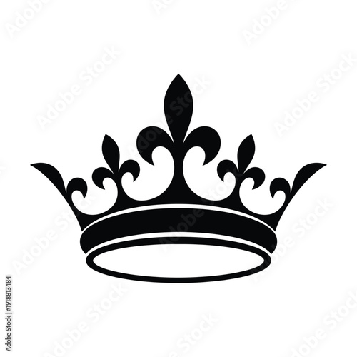 A black silhouette illustration of a regal ornate royal crown